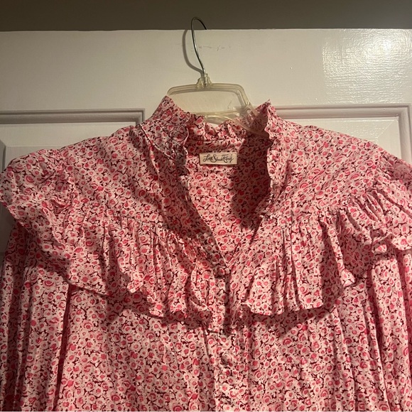 LoveShackFancy Pink Floral Erica Top Ruffle Button Down Shirt - Picture 4 of 8